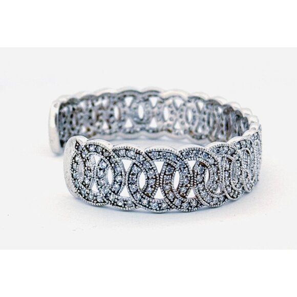 Vintage Sterling Silver 925 CZ Interlocking Circle Cuff Bangle Bracelet 39.5g - Picture 4 of 13